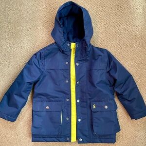 Joules Navy Winter Rain Jacket with Bright Yellow Trim